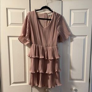 She + Sky Pleated Ruffle Mini Dress in Blush